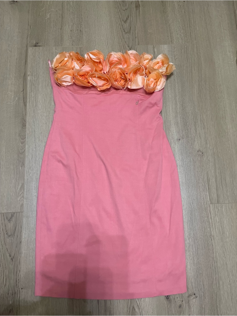 Cristinaeffe Italian Strapless Pink Dress with Peach Floral Trim (46/L)